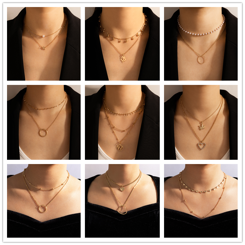 Retro Alloy Geometric Pattern Leaves Round Necklace Bar