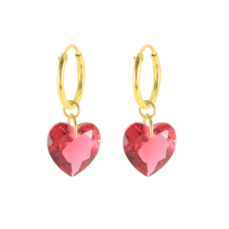 S925 Sterling Silver Fashion Creative Colorful Heart-Shaped Crystal Eardrops Earrings