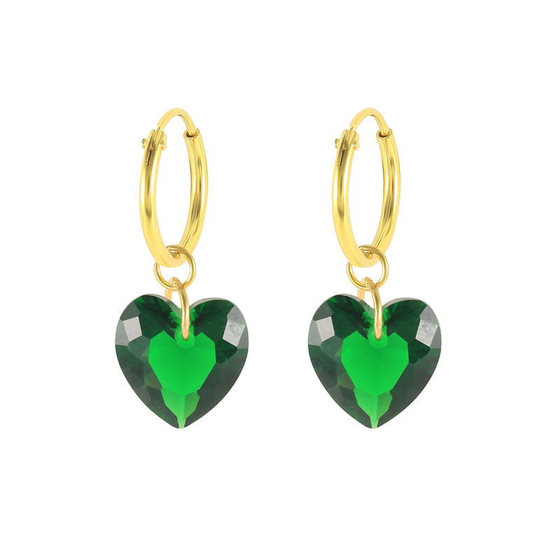 S925 Sterling Silver Fashion Creative Colorful Heart-Shaped Crystal Eardrops Earrings