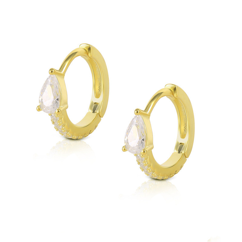 S925 Sterling Silver Fashion Colorful Water Drop Hoop Diamond-Embedded Female Earrings