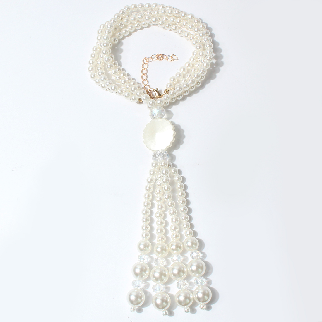 Fashion Simple Geometric Pearl Long Tassel Multi-layer Necklace