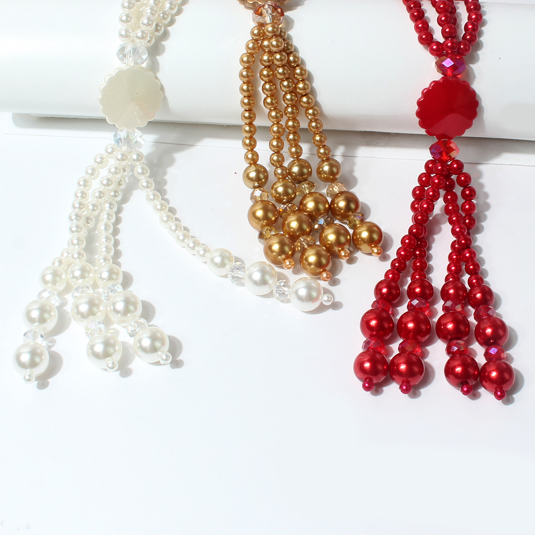 Fashion Simple Geometric Pearl Long Tassel Multi-layer Necklace