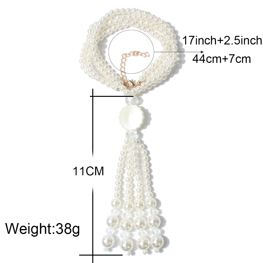 Fashion Simple Geometric Pearl Long Tassel Multi-layer Necklace