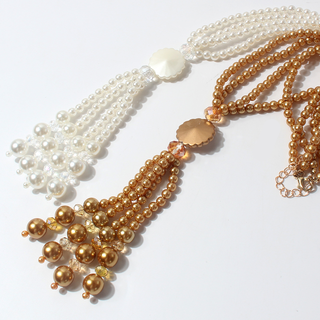 Fashion Simple Geometric Pearl Long Tassel Multi-layer Necklace