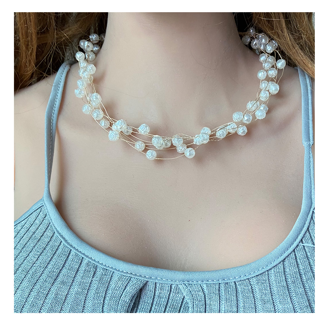 Fashion Jewelry Multi-Layer Imitation Pearl Rose Womenu0027s Necklace Clavicle Chain