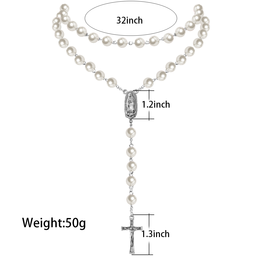 Fashion Simple Geometric Pearls esus Cross Beads Pendant Religious Necklace