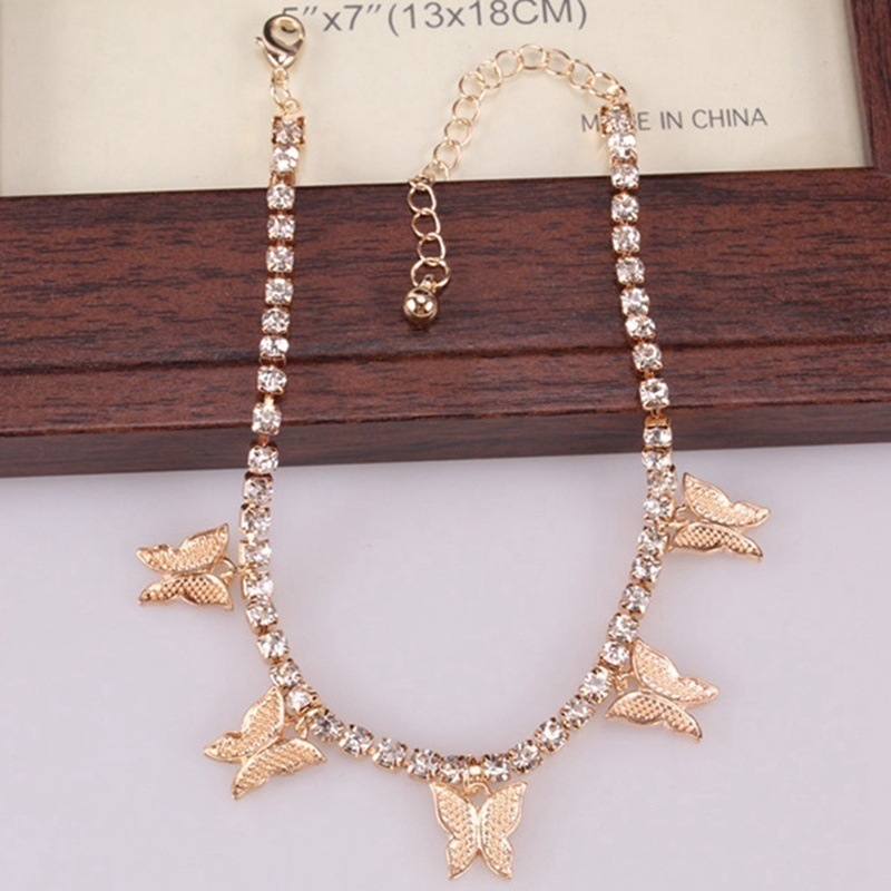 Fashion Simple Rhinestone Butterfly Fringe Beach Anklet