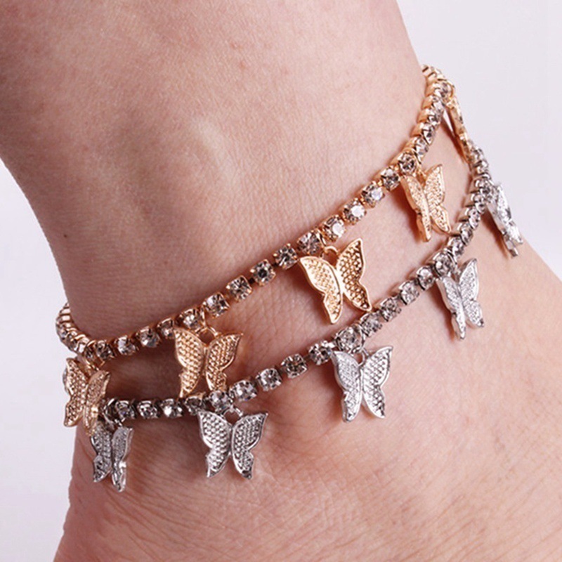 Fashion Simple Rhinestone Butterfly Fringe Beach Anklet