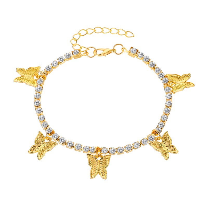 Fashion Simple Rhinestone Butterfly Fringe Beach Anklet