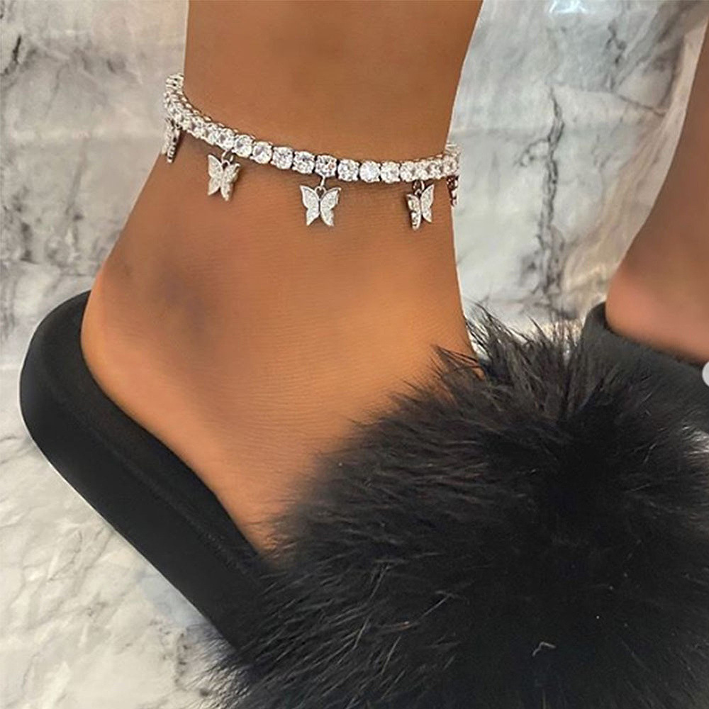 Fashion Simple Rhinestone Butterfly Fringe Beach Anklet