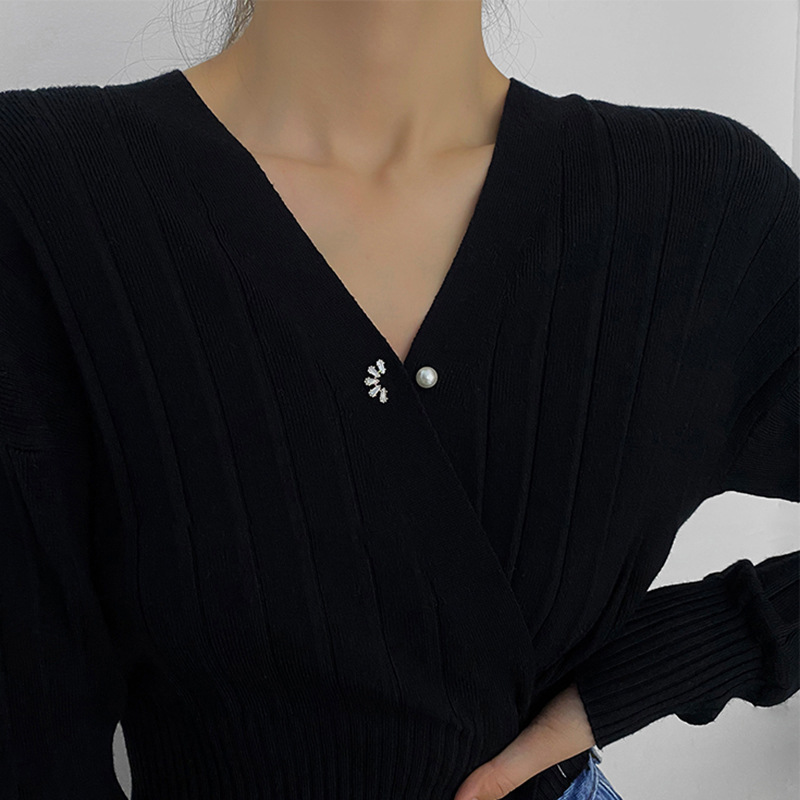 Anti-Exposure Pearl Diamond Flower Brooch Geometric Korean Real Gold Plating Design Accessories Grac