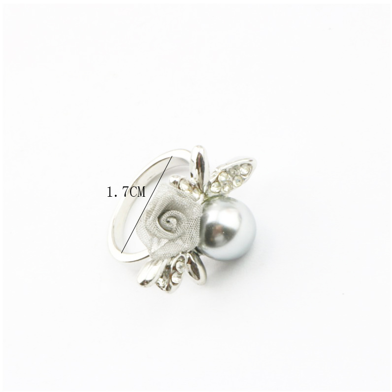 Fashion Sweet Diamond Mounted Pearl Rose Flower Alloy Ring