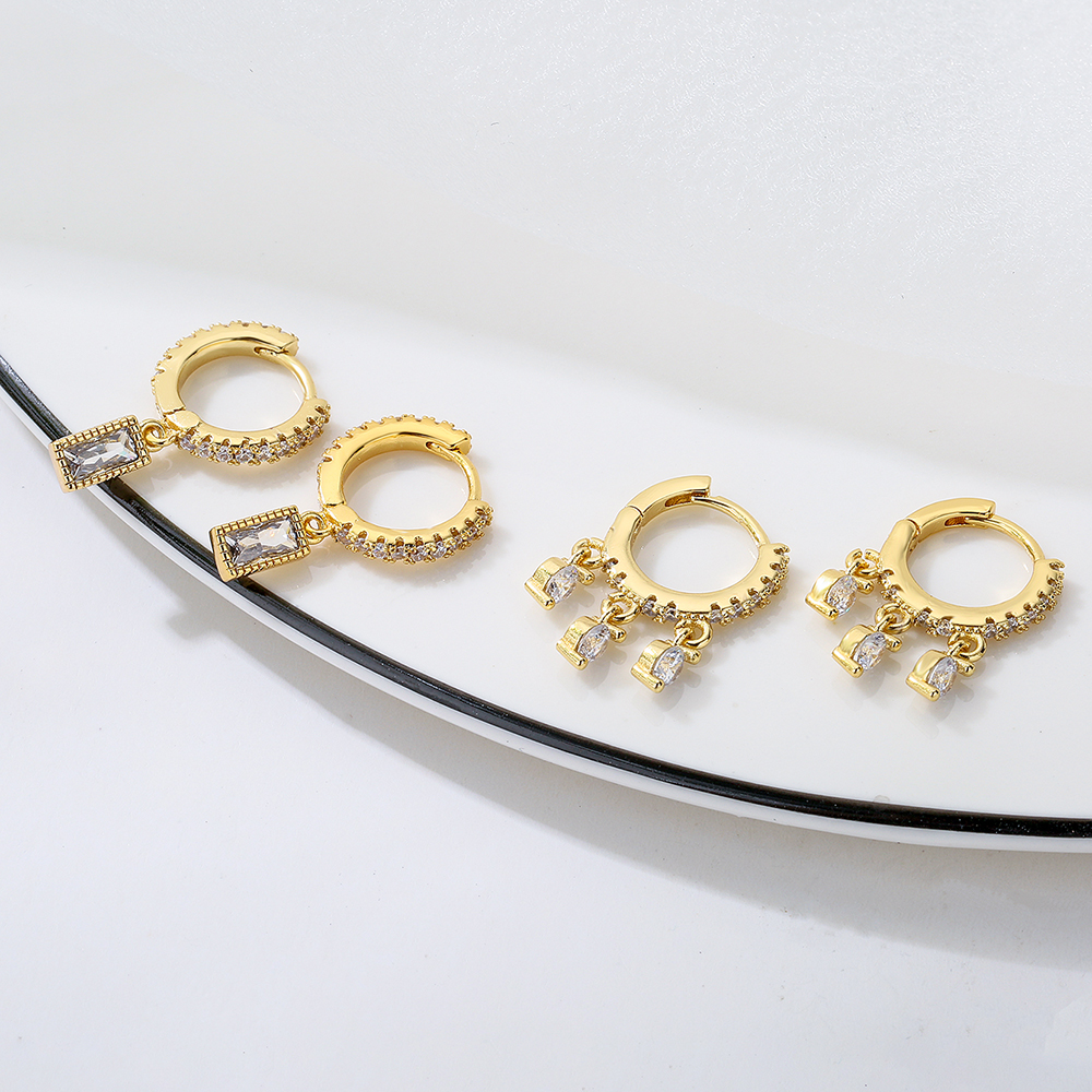 Fashion Copper Plated 18K Gold Micro Inlaid Zircon Geometric Earrings Female