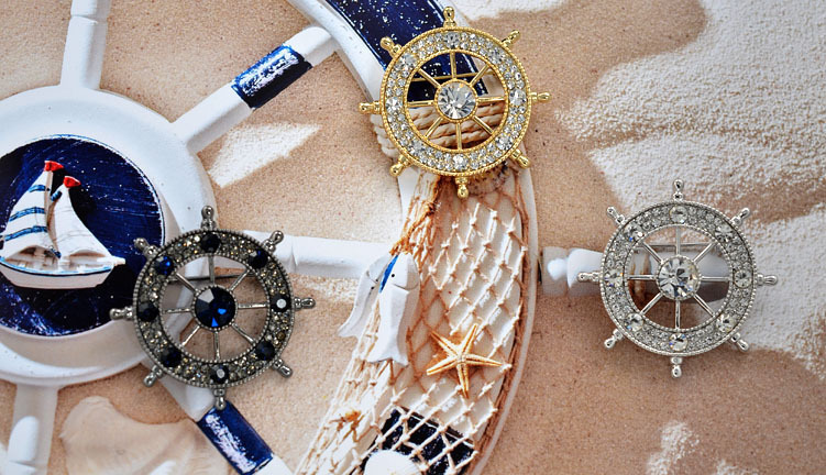 Boat Anchor shape rhinestone inlaid Collar Pin Brooch