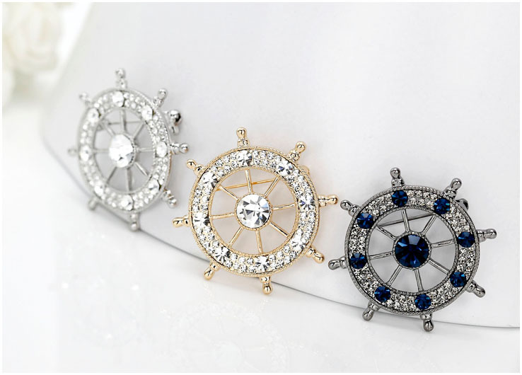 Boat Anchor shape rhinestone inlaid Collar Pin Brooch