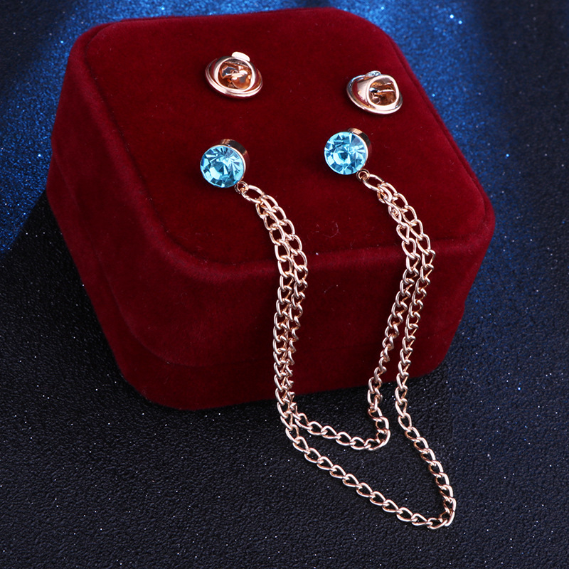 Simple Tassel Chain Crystal Collar Pin Mini Brooch