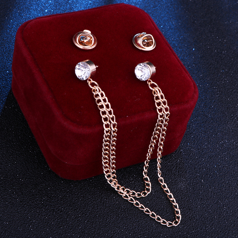 Simple Tassel Chain Crystal Collar Pin Mini Brooch
