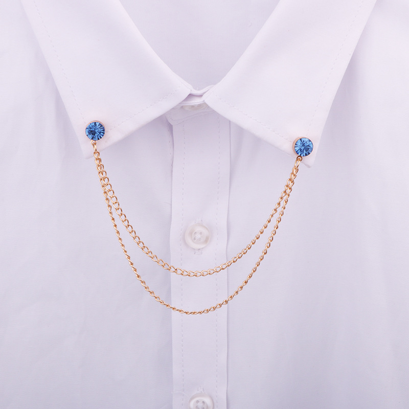 Simple Tassel Chain Crystal Collar Pin Mini Brooch