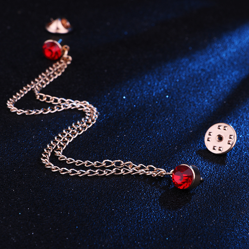 Simple Tassel Chain Crystal Collar Pin Mini Brooch