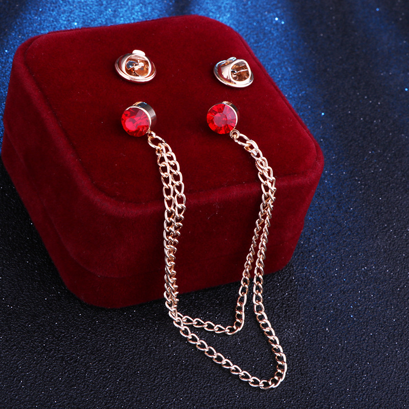 Simple Tassel Chain Crystal Collar Pin Mini Brooch