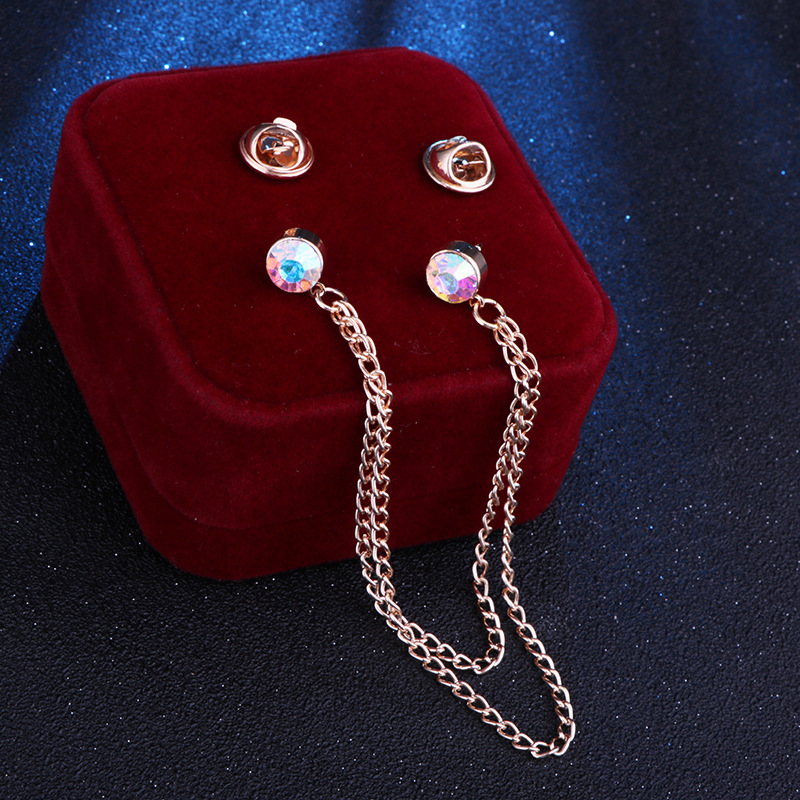 Simple Tassel Chain Crystal Collar Pin Mini Brooch