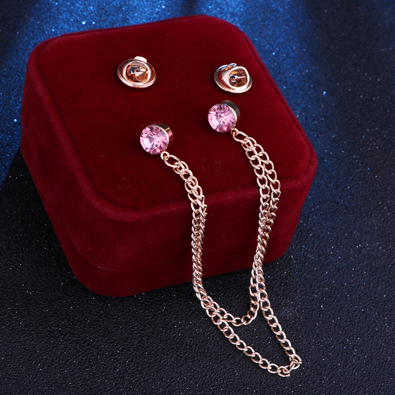 Simple Tassel Chain Crystal Collar Pin Mini Brooch