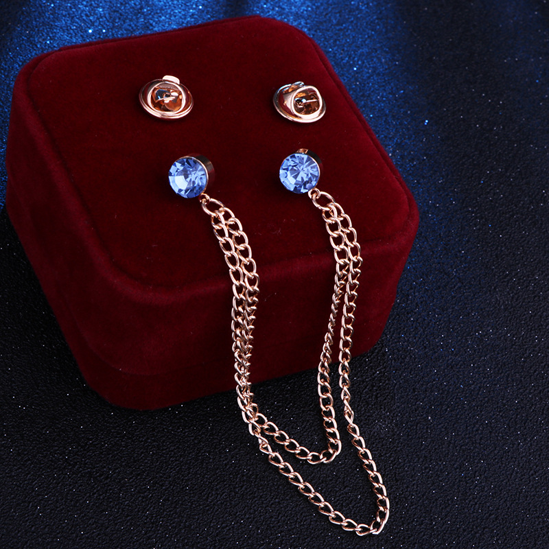 Simple Tassel Chain Crystal Collar Pin Mini Brooch