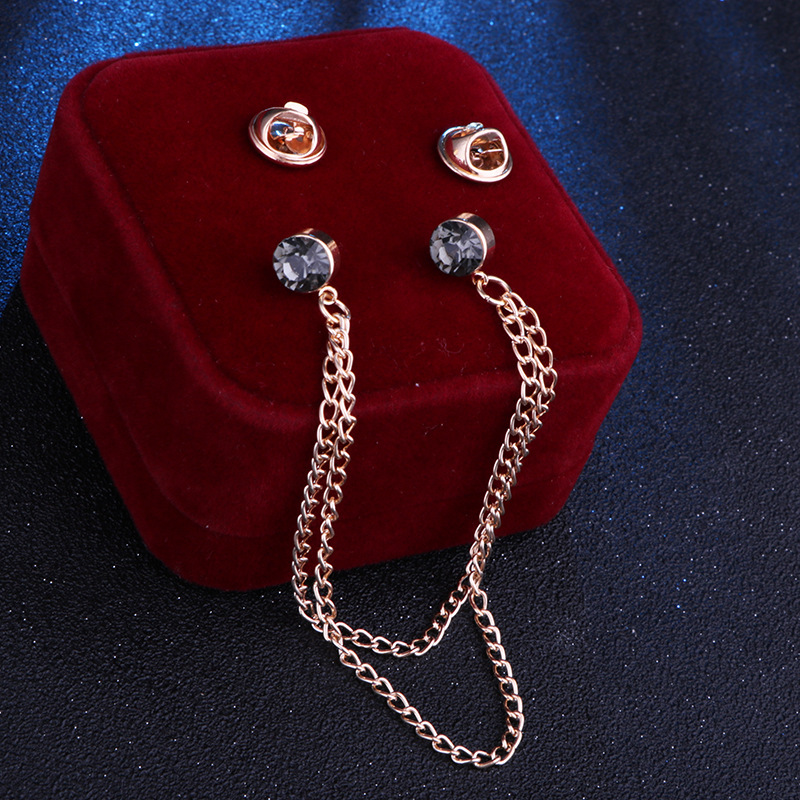Simple Tassel Chain Crystal Collar Pin Mini Brooch