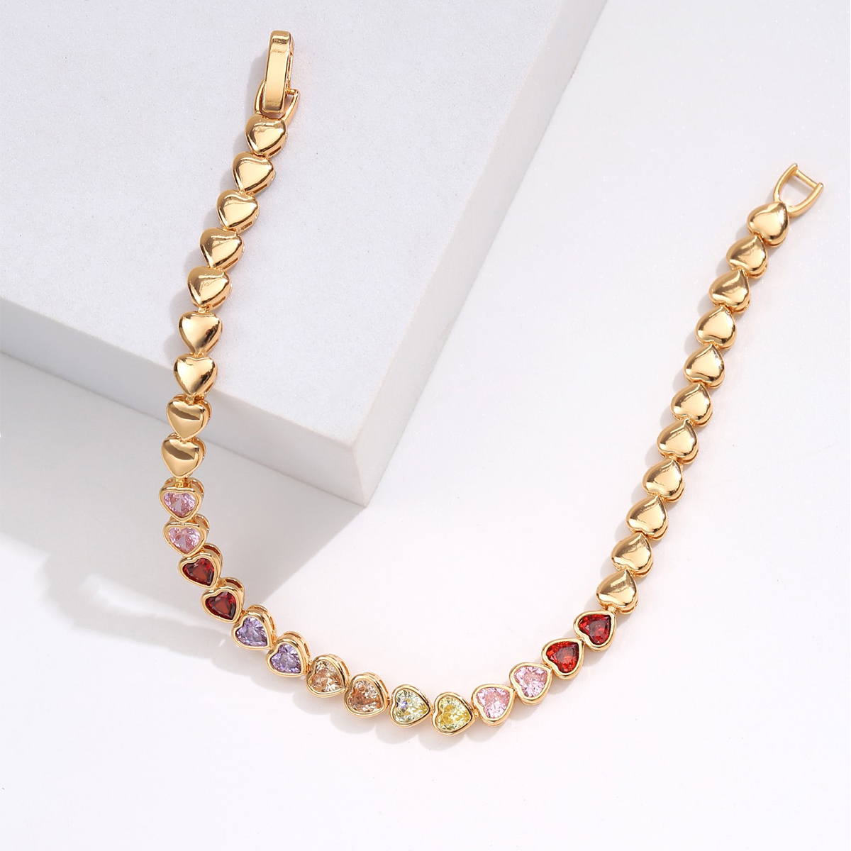 trendy cute golden heart shape copper inlaid zircon Bracelet