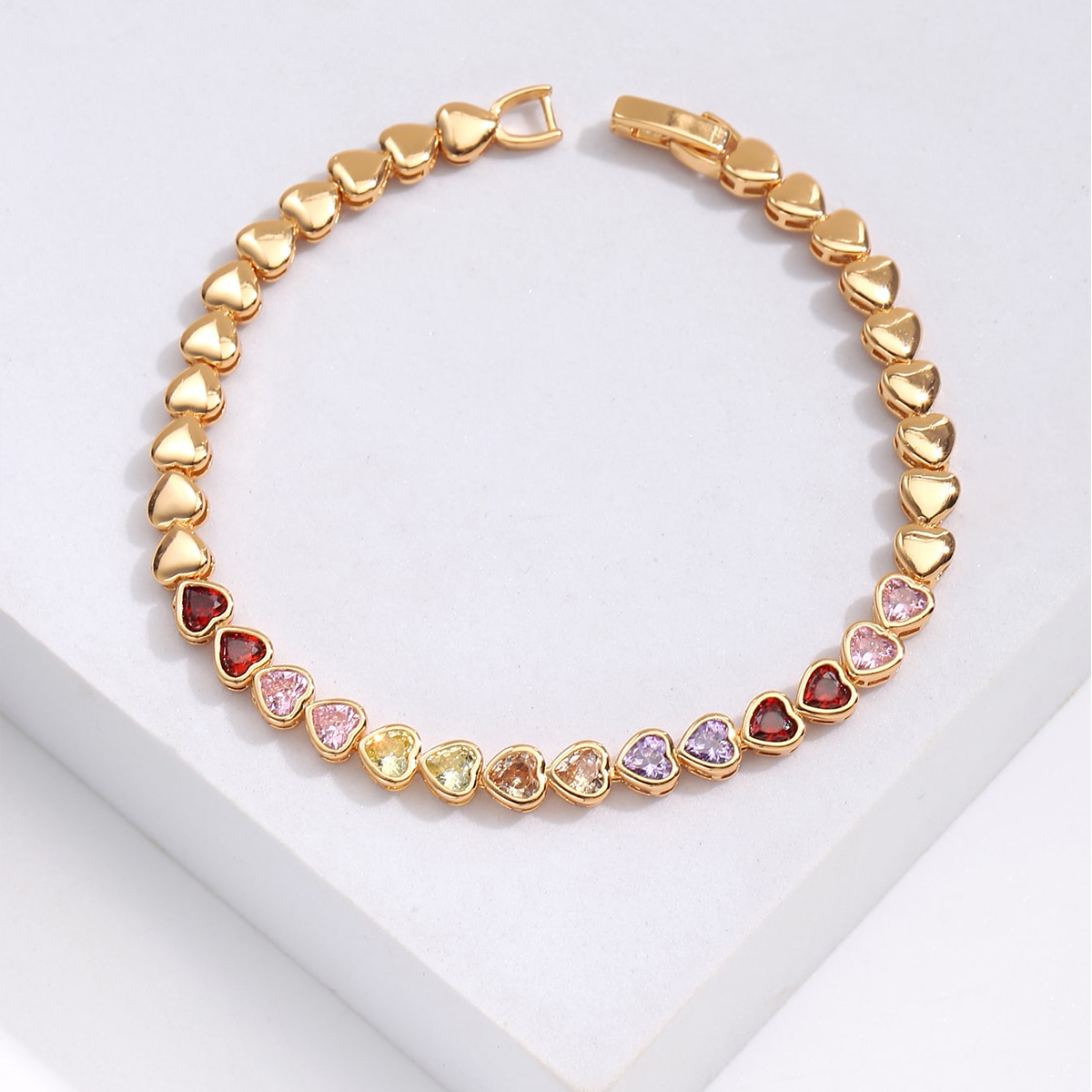 trendy cute golden heart shape copper inlaid zircon Bracelet