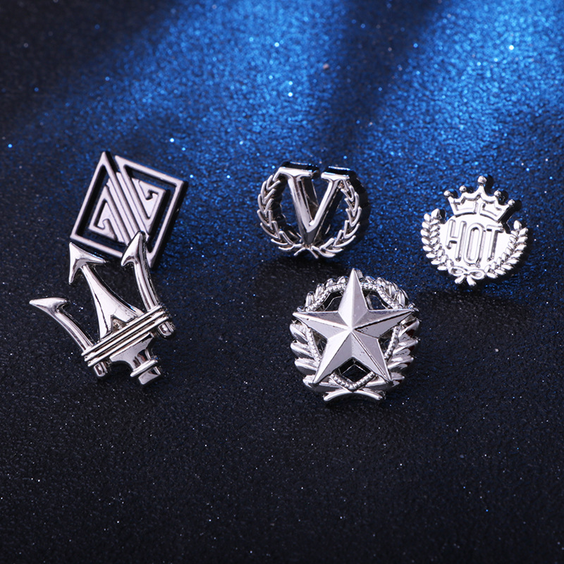 Three-Fork Five-Pointed Star V-Shaped Wheat Crown Bow Tie Pin
