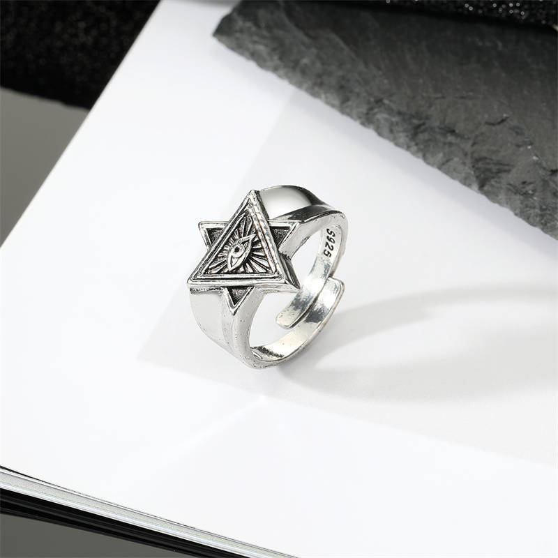 New Punk style Triangle shape human face open Menu0027s Ring