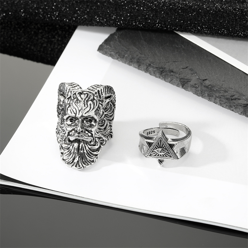 New Punk style Triangle shape human face open Menu0027s Ring