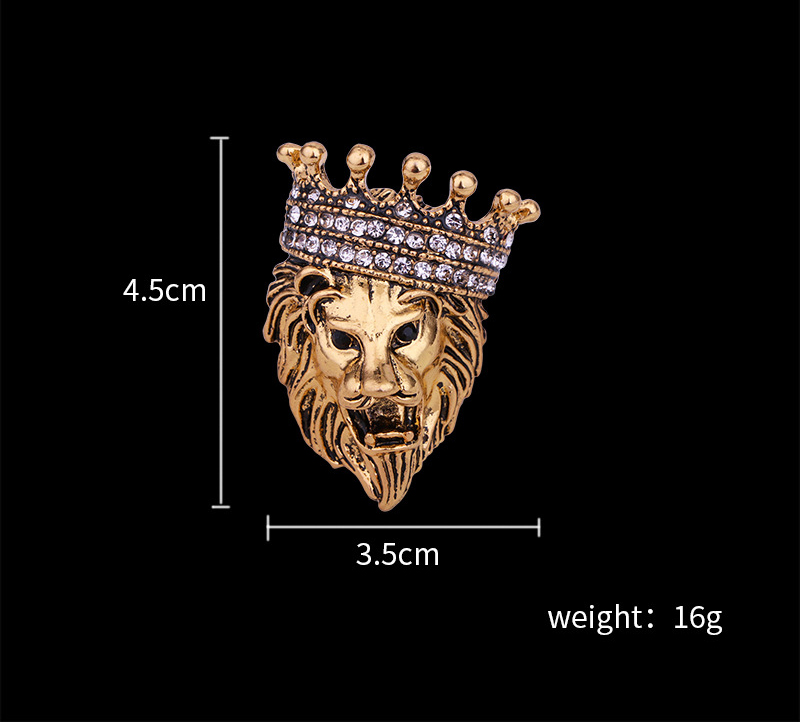 solid color Vintage Lion head with rhinestone inlaid Crown Brooch