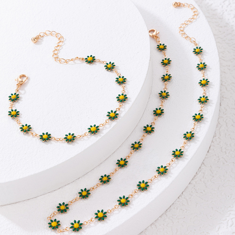 Idyllic Alloy Color Flowers Bracelet Necklace Jewelry Set Daily