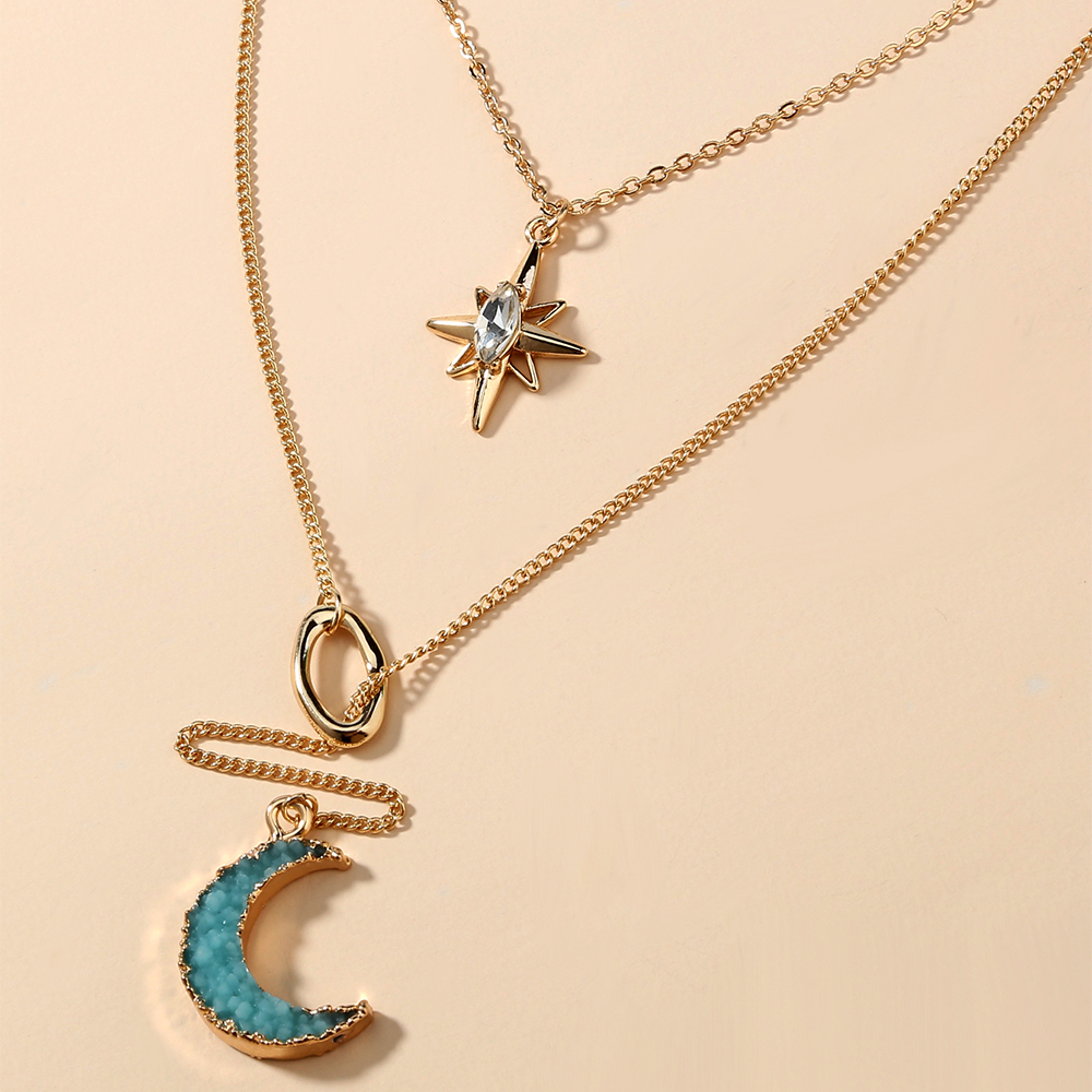 Creative Fashion Horse Eye Sun Clavicle Chain Resin Tassel Moon Alloy Necklace