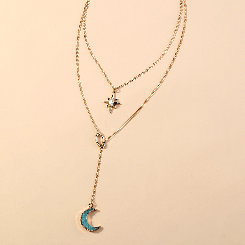 Creative Fashion Horse Eye Sun Clavicle Chain Resin Tassel Moon Alloy Necklace