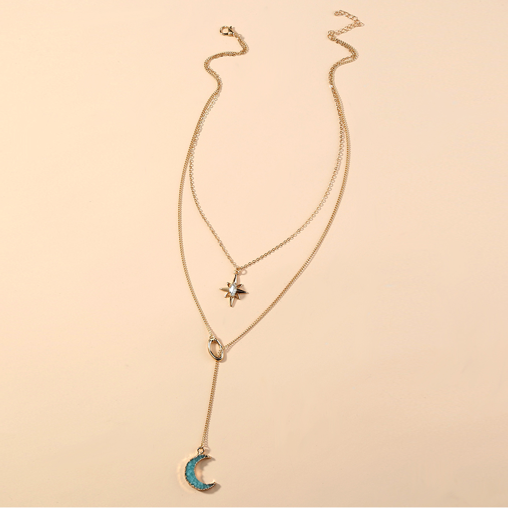 Creative Fashion Horse Eye Sun Clavicle Chain Resin Tassel Moon Alloy Necklace