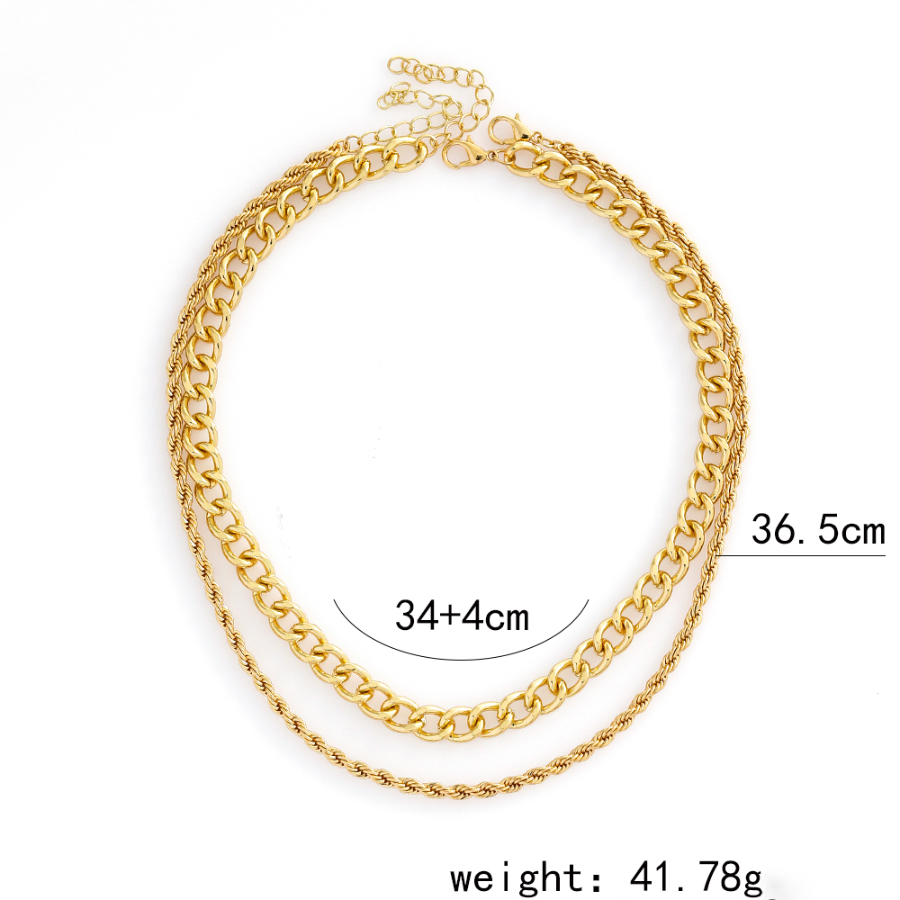 Fashion Elegant Gold Plated Multi-Layer Crossed Thick Chain Necklace Women