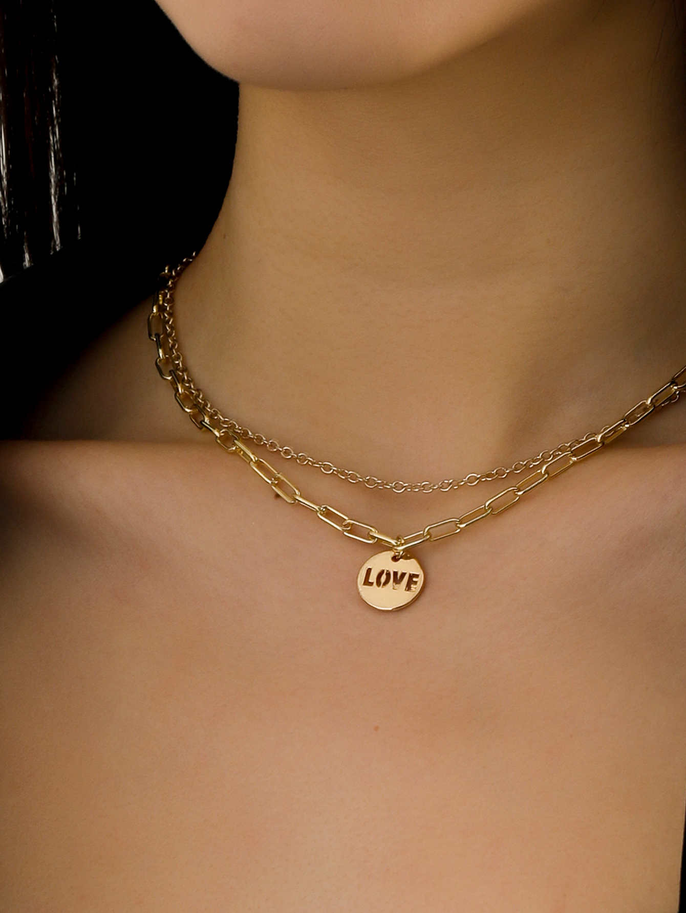 Fashion Elegant Gold Plated LOVE Tag Pendant Multi-Layer Clavicle Chain Necklace