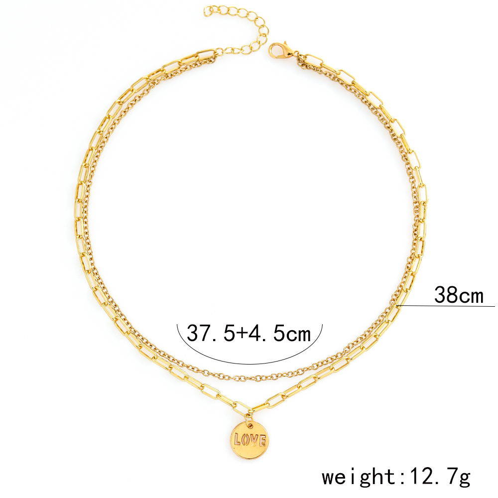 Fashion Elegant Gold Plated LOVE Tag Pendant Multi-Layer Clavicle Chain Necklace