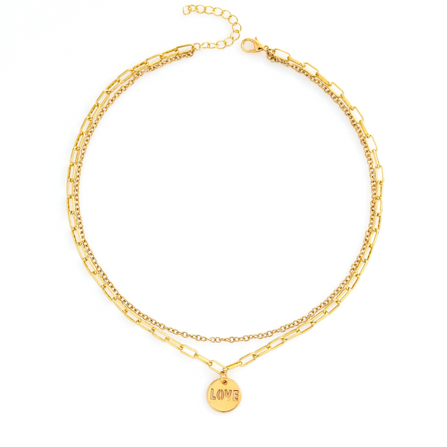 Fashion Elegant Gold Plated LOVE Tag Pendant Multi-Layer Clavicle Chain Necklace