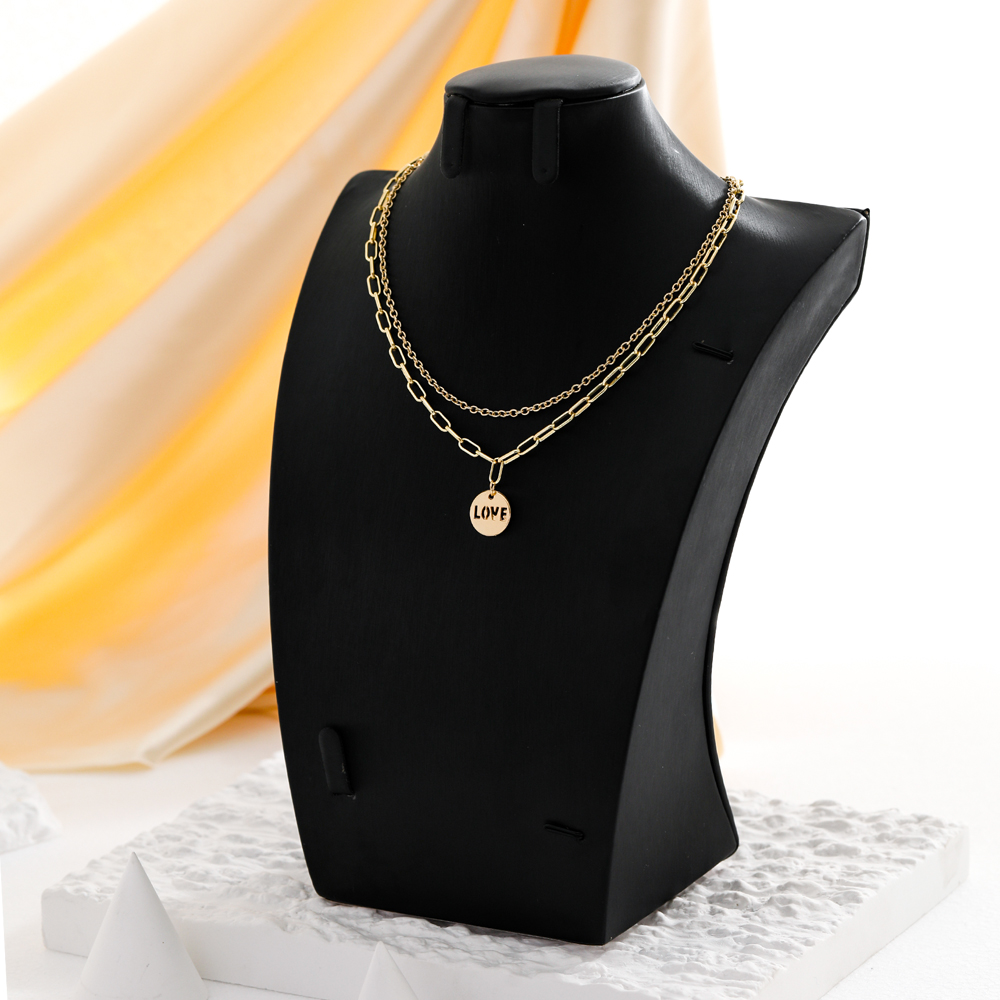 Fashion Elegant Gold Plated LOVE Tag Pendant Multi-Layer Clavicle Chain Necklace