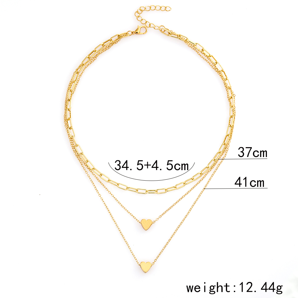 Fashion Elegant Gold Plated Heart Pendant Multi-Layer Clavicle Chain Necklace