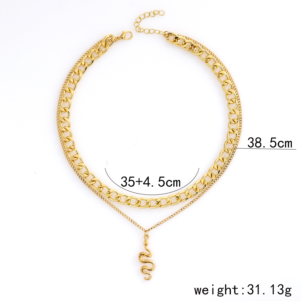 Fashion Elegant Gold Plated Pearl Snake Pendant Double-Layer Thick Chain Necklace