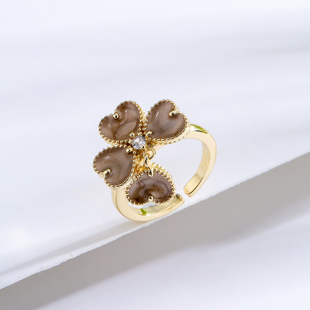 Australian Bronze 18K Gold Plating Dripping Oil Zircon Flower Ring Female Design Sense Niche Persona