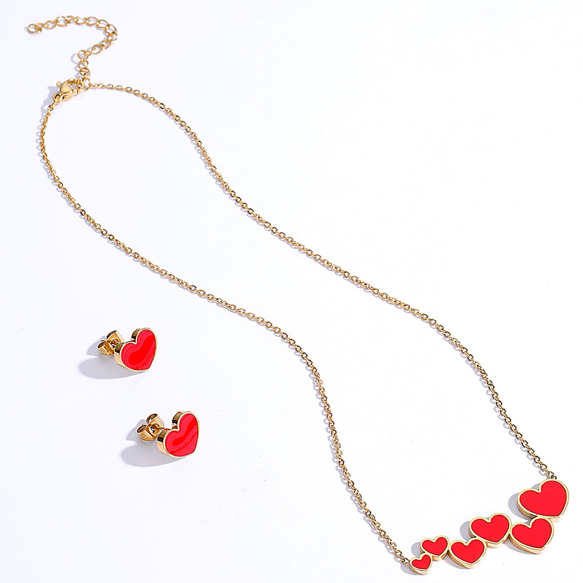 cute fashion red black heart shape copper stud Earrings necklace