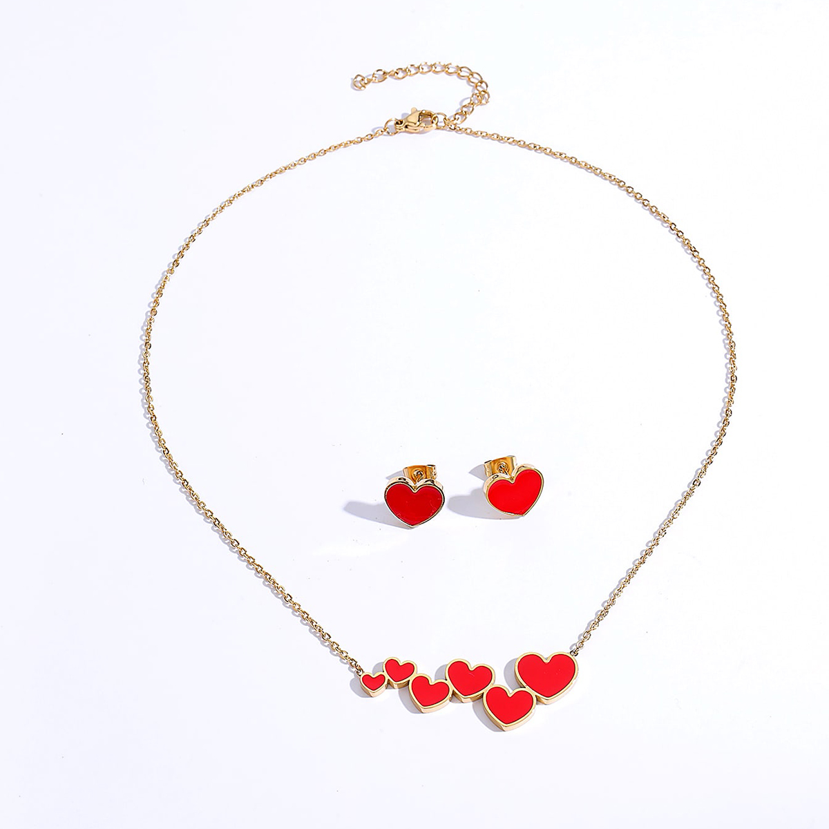 cute fashion red black heart shape copper stud Earrings necklace