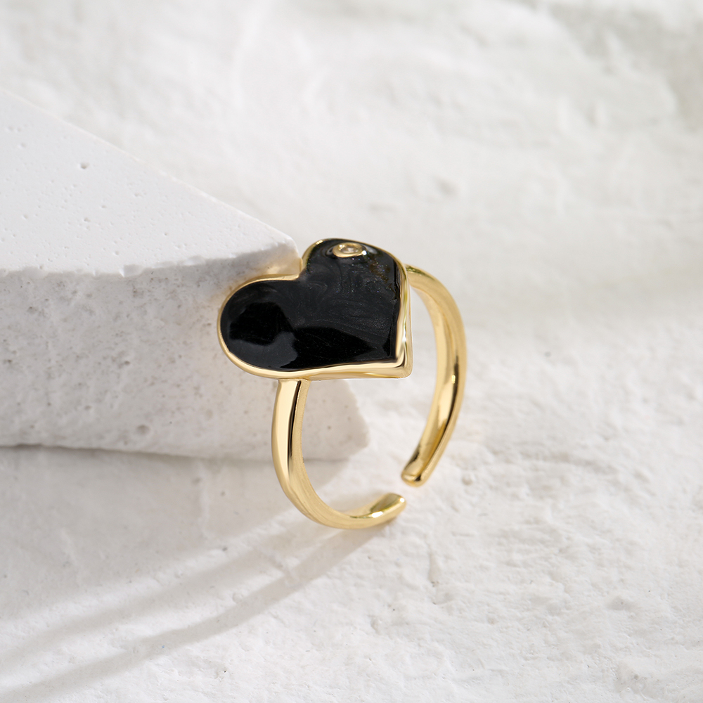 Aogu Cross-Border New Product Copper Plating 18K Gold Dripping Zircon Heart-Shaped Open Ring Female