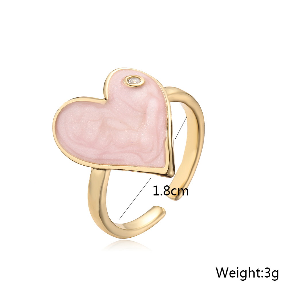 Aogu Cross-Border New Product Copper Plating 18K Gold Dripping Zircon Heart-Shaped Open Ring Female